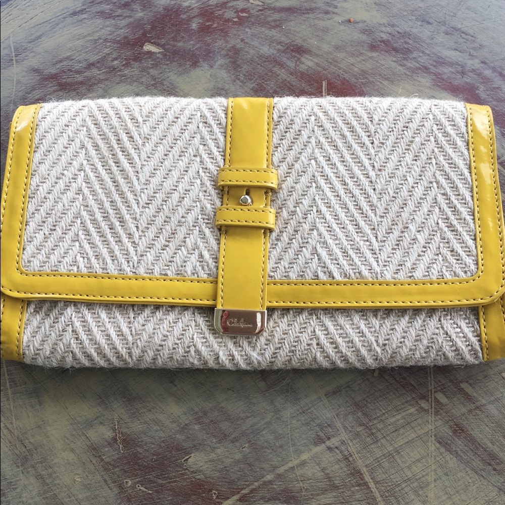 Cole Haan NWT Izzie Large Clutch straw and yellow